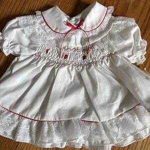 Mayfair VTG Baby Dress Red White Polka Dots Smocked Pleated Sz 6-9 MO NWT